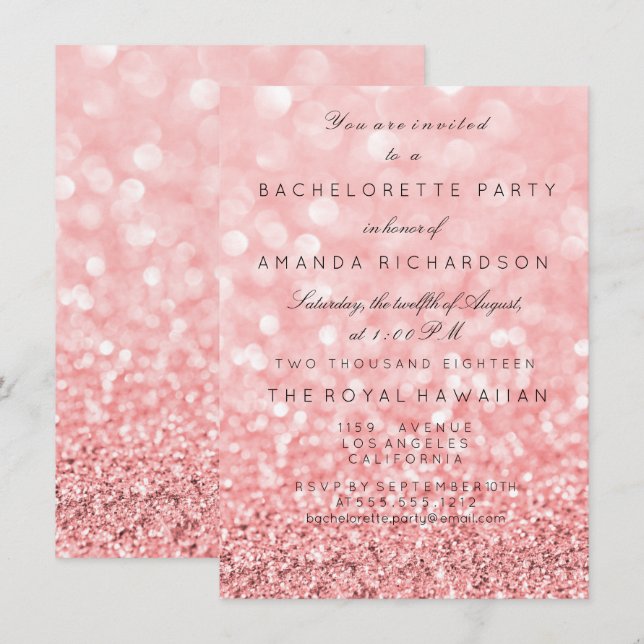 Invitación Partido Bachelorette Purpurina Birthay Rosa Blanca (Anverso / Reverso)