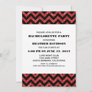 Invitación Partido Bachelorette, Purpurina de la Chevron Roja