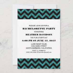 Invitación Partido Bachelorette, Purpurina de Turquesa Chevro