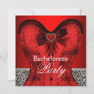 Invitación Partido Bachelorette Red Damask Corset Leopardo