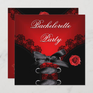 Invitación Partido Bachelorette Red Rose Black Lace