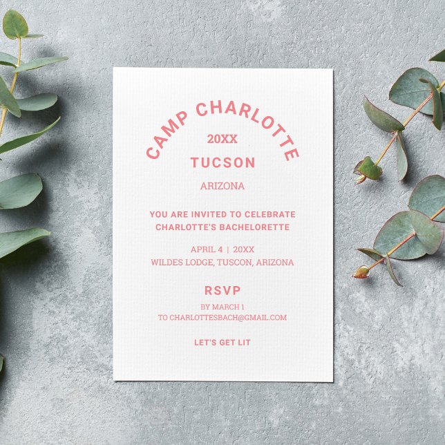 Invitación Partido Bachelorette Rosa Camp Weekend (Subido por el creador)