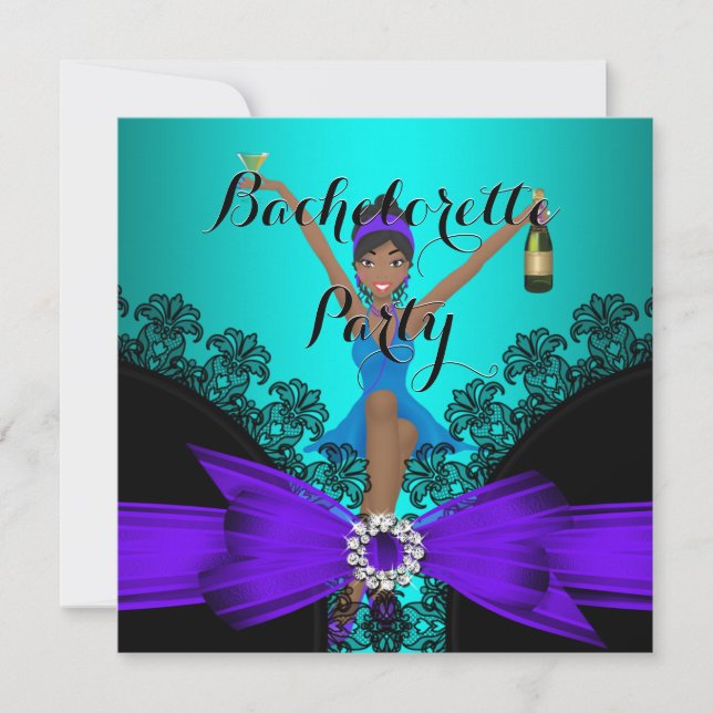 Invitación Partido Bachelorette Verde azulado Purple Black La (Anverso)