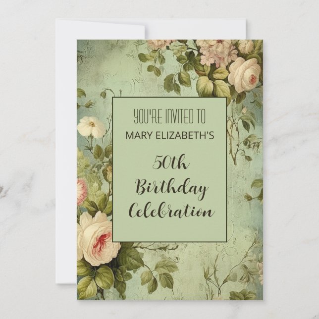 Invitación Partido BIrthday de la vegetación de la rosa blanc (Anverso)