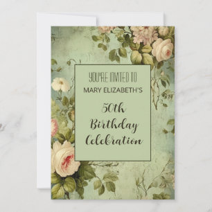 Invitación Partido BIrthday de la vegetación de la rosa blanc