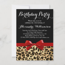 Partido Birthday del Chica Leopard Bright Red Bow