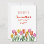 Invitación Partido BIrthday por la vegetación de la Magnolia<br><div class="desc">Hermoso ilustracion acuático de tulipanes naranjas,  rosados y amarillos sobre un fondo blanco para la fiesta de cumpleaños con temática primaveral. Personalizar la tarjeta de invitación de cumpleaños para cualquier persona y cumpleaños de un hito.</div>