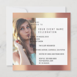 Invitación Partido Bridal Foto Geometry Copper Rosa Metálico