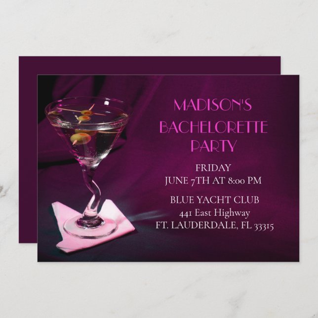 Invitación Partido Bridal Martini de la Bachillerato Rosa Osc (Anverso / Reverso)