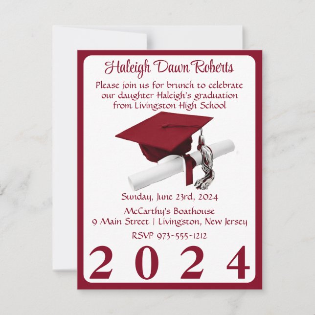 Invitación Partido Cardenal de Graduación Roja Cap & Diploma (Anverso)