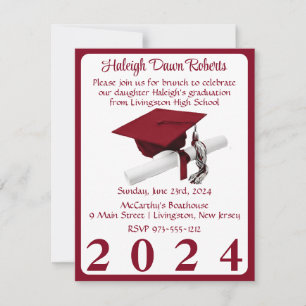 Invitación Partido Cardenal de Graduación Roja Cap & Diploma
