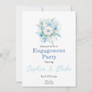 Invitación Partido Compromiso Blanco con el Bouquet Floral Az