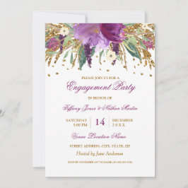 Invitación Partido Compromiso Boda Ametista Floral Púrpura