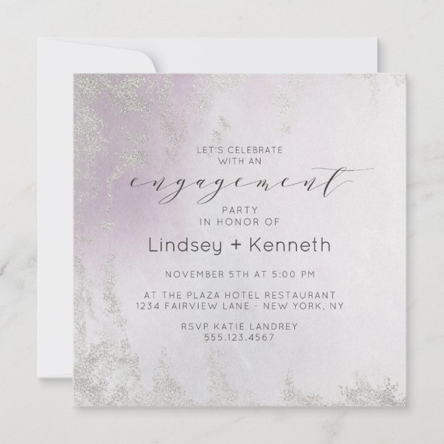 Invitación Partido Compromiso Cuadrado Ombre Light Purple Sil (Anverso)