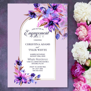 Invitación Partido Compromiso de Arco Floral Morado de Acuare