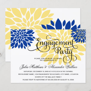 Invitación Partido Compromiso de Burst Floral Royal Blue Yell