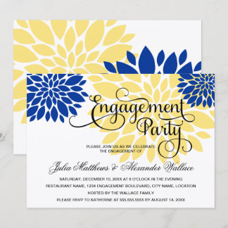 Invitación Partido Compromiso de Burst Floral Royal Blue Yell