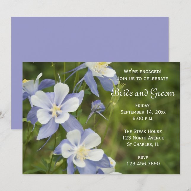 Invitación Partido Compromiso de Flores de Columbina Azul (Anverso / Reverso)