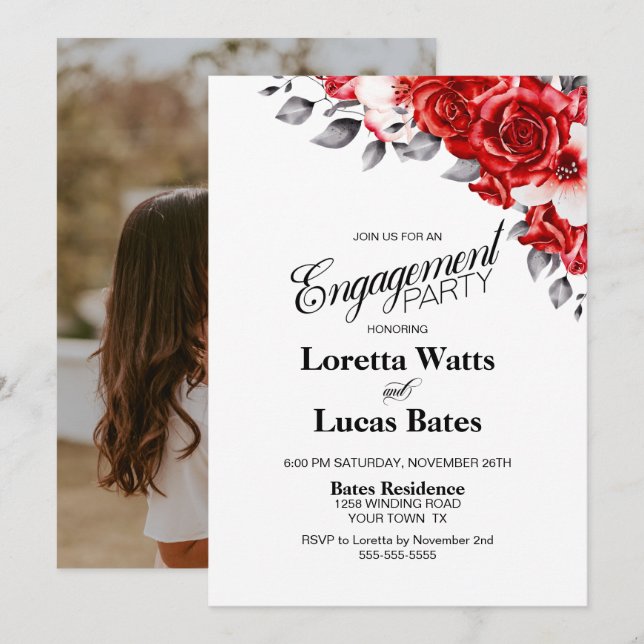 Invitación Partido Compromiso de Fotos Florales de la Rosa Ro (Anverso / Reverso)
