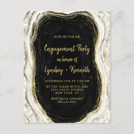 Invitación Partido Compromiso de Geode Black White & Gold