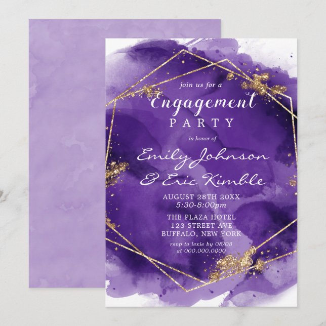 Invitación Partido Compromiso de Pintura de Oro de Lavanda Mo (Anverso / Reverso)