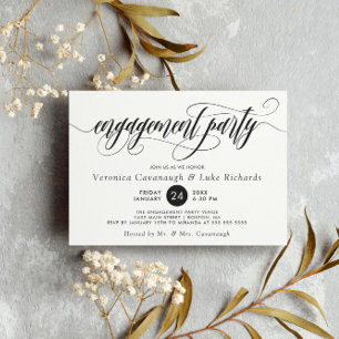 Invitación Partido Compromiso de Swirls Black Calligraphy