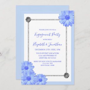 Invitación Partido Compromiso Elegante Floral Azul Claro
