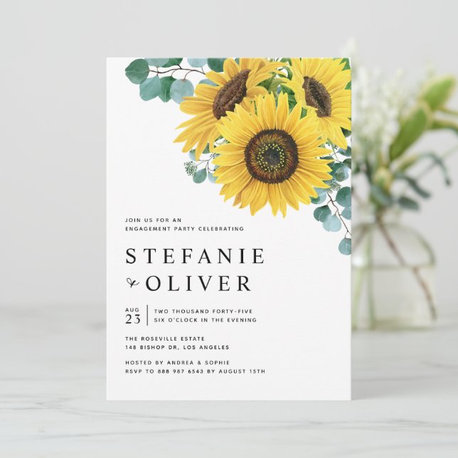 Invitación Partido Compromiso Eucalyptus y Sunflowers (Anverso de pie)