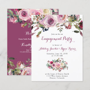 Invitación Partido Compromiso Floral de Rosa Morada