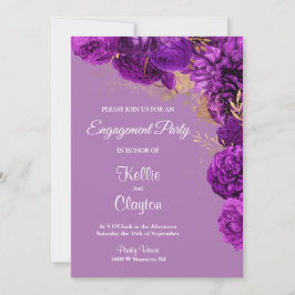 Invitación Partido Compromiso Floral Morado Y Oro