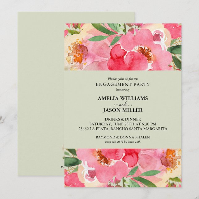Invitación Partido Compromiso Floral Peony (Anverso / Reverso)