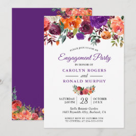 Invitación Partido Compromiso Floral Purple Burgundy Naranja