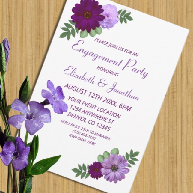 Invitación Partido Compromiso Floral Purple Peony (Subido por el creador)