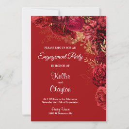 Invitación Partido Compromiso Floral Rojo Y Oro