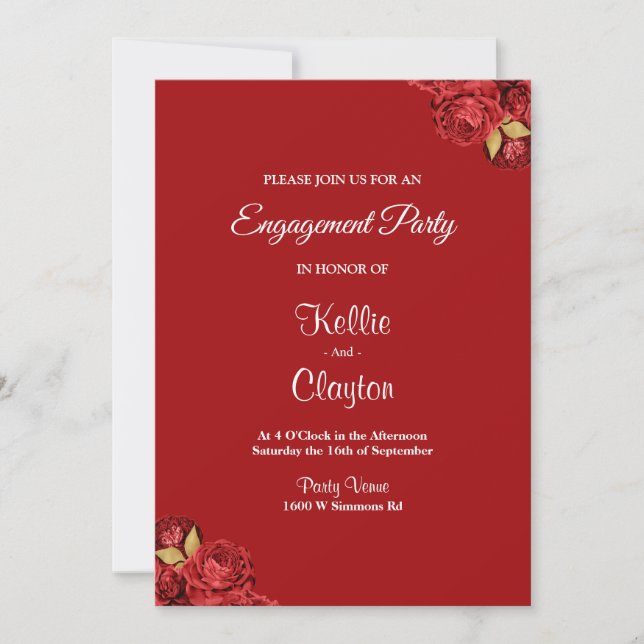 Invitación Partido Compromiso Floral Rojo Y Oro (Anverso)