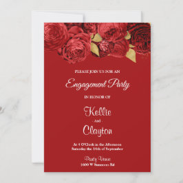 Invitación Partido Compromiso Floral Rojo Y Oro