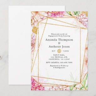 Invitación Partido Compromiso Geométrico Floral Purple and Go