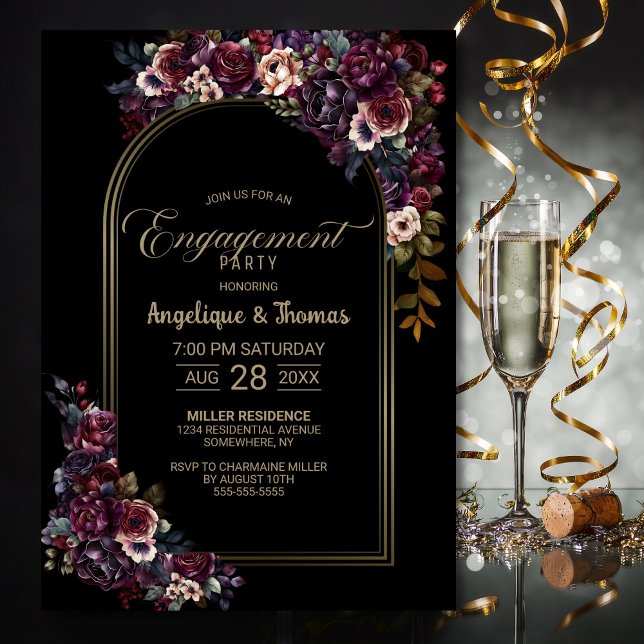 Invitación Partido Compromiso Negro del Arco Floral Morado de (Subido por el creador)