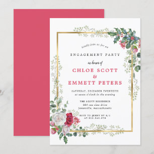 Invitación Partido Compromiso Red Floral Holly Berries
