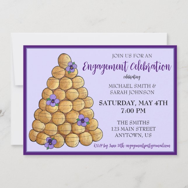Invitación Partido Croquembouche Boda francés de compromiso c (Anverso)