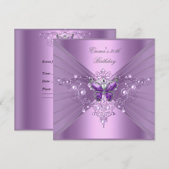 Invitación Partido Cumpleaños 30.ª Mariposa Púrpura Lilac Pea (Anverso / Reverso)