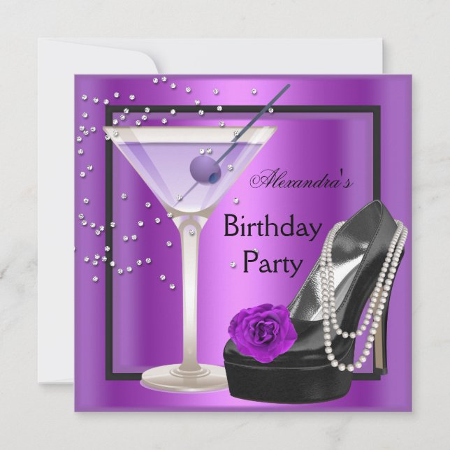 Invitación Partido Cumpleaños Magenta Morple Zapatos Negros (Anverso)