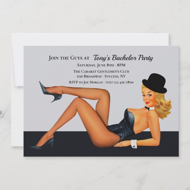 Invitación Partido de Bachelor Chica Cabaret (Anverso)