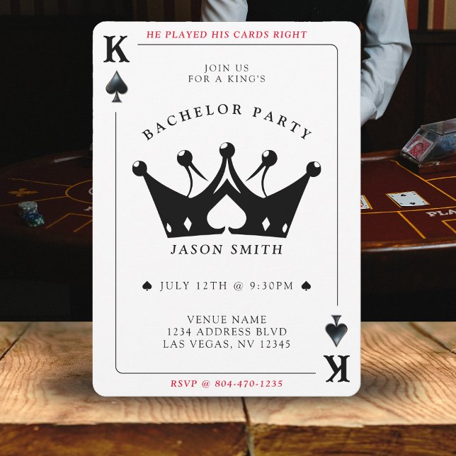 Invitación Partido de Bachelor del Casino del Rey de las Espa (King of Spades Casino Poker Card Bachelor Party
)
