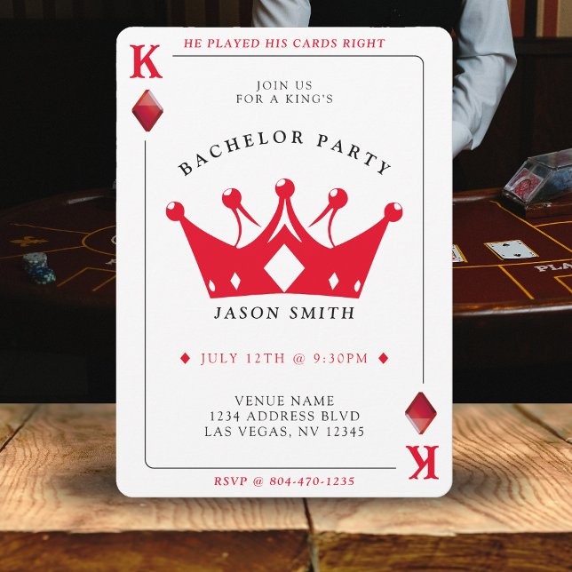 Invitación Partido de Bachelor del Casino del Rey de los Diam (King of Diamonds Casino Poker Card Bachelor Party
)