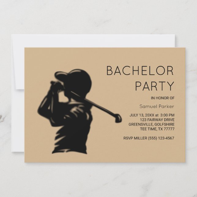 Invitación Partido de Bachelor del Golfing Negro mínimo (Anverso)