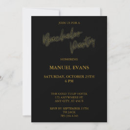 Invitación Partido de Bachelor Minimalista Negro y Oro Modern