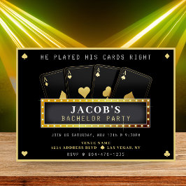 Invitación Partido de Bachelor Negro y Oro de Poker Aces