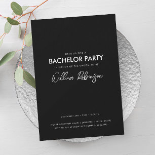 Invitación Partido de Bachelor Simple Mínimo de Guión Blanco
