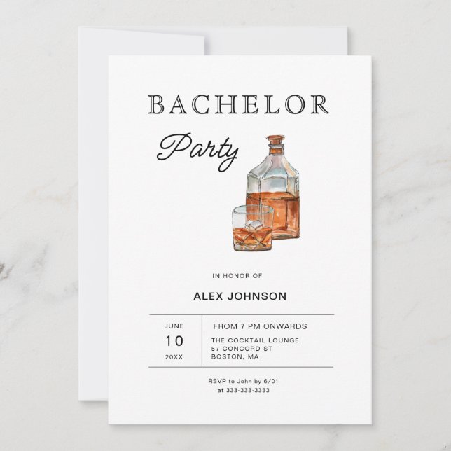 Invitación Partido de Bachelor Whiskey (Anverso)